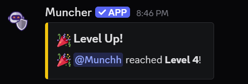 Level-up announcement: Muncher congratulating a member on reaching Level 4